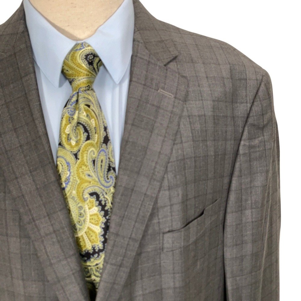 Pronto Uomo Platinum Suit Men 50R Gray Plaid 2 Button Wool Sport Jacket